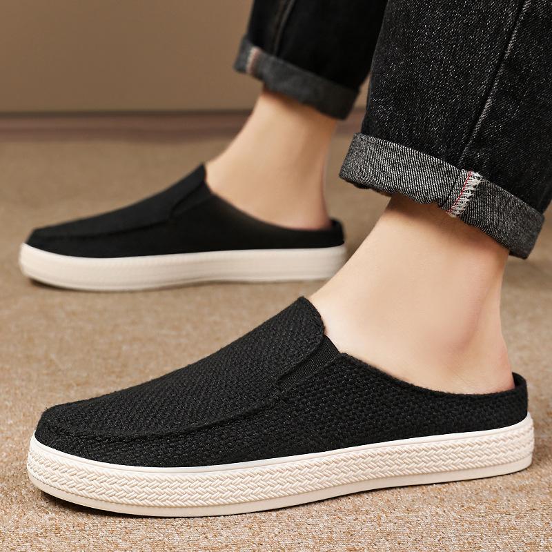 Jinshiyuanshu Shoes Men's Casual Shoes Processing Customized Old Beijing Cloth Shoes One Pedal Half Slippers Breathable Men's Single Shoes