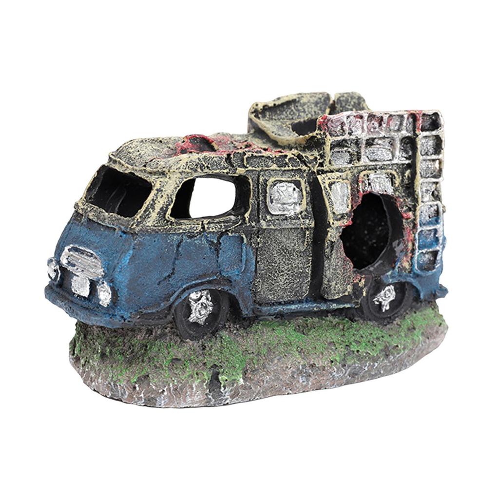 1PCS Décoration Paysagère d'Aquarium Résine Épave de Voiture Décoration d'Aquarium Vieux Bus Ornements d'Aquarium Artisanat Cadeaux