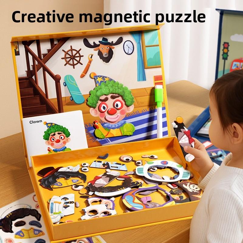 Wooden Childrens Puzzle With Magnetic Faces For Kids Ages 3 To 6 Educational Toy
