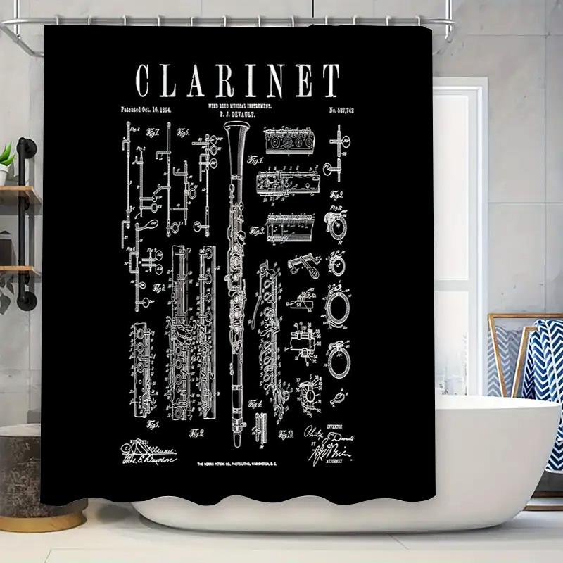 

Vintage Clarinet Shower Curtain Jazz Music Bathroom Decor Retro Instrument Wall Art Gift Home Decor W60H190(CM)-1 Pcs