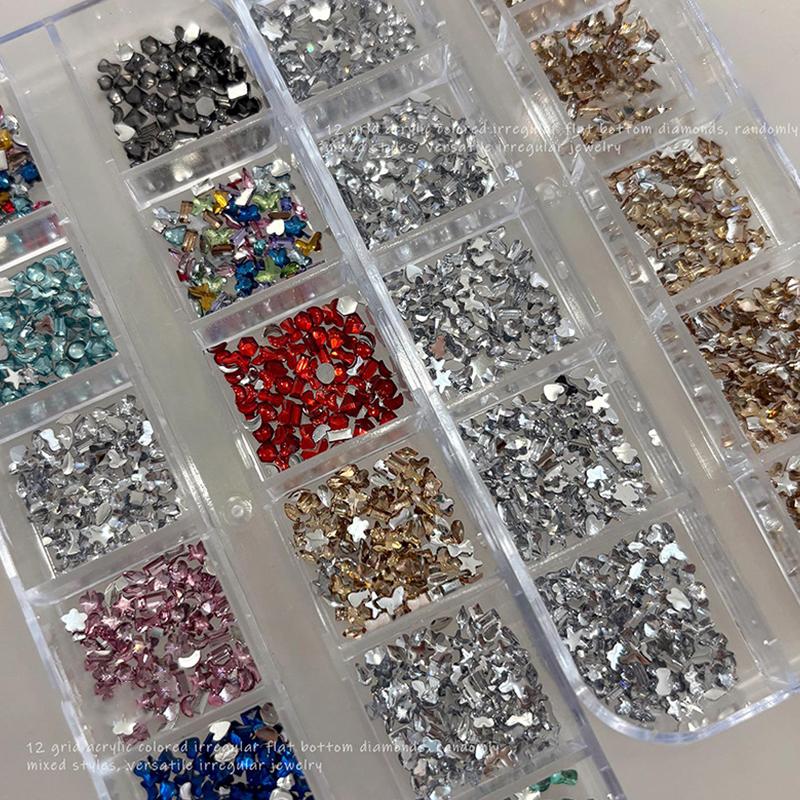 12 Grids Mix 3D Flatback Nail Mini Diamonds For Nail Art Glitter Charm Decor Diy Manicure Art Accessories