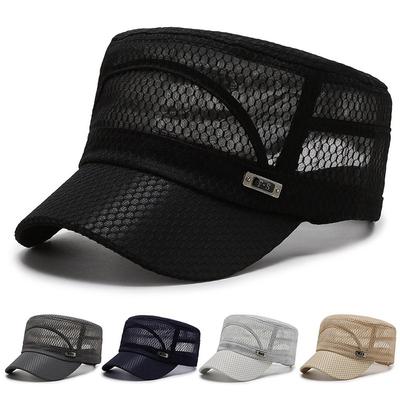 Solid Color Breathable Flat Top Men Adjustable Baseball Cap Spring Summer Sun Protection Dad Hat Trucker Cap Men