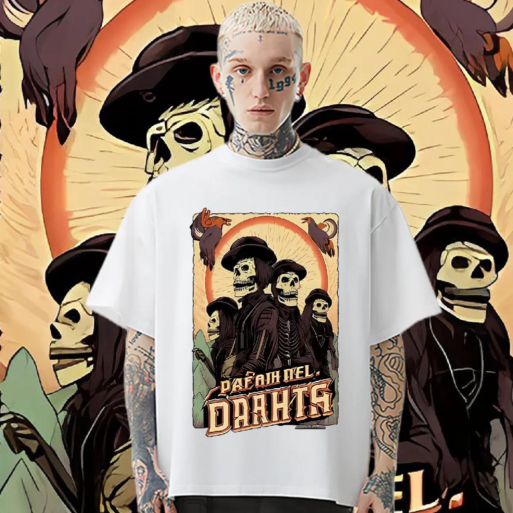 Totenschädel Hip Hop T-Shirt Übergroßes O-Ausschnitt T-Shirt Retro Für Männer Frau T-Shirts Grafikdruck Kleidung Streetwear Oberteile Lockeres T-Shirt