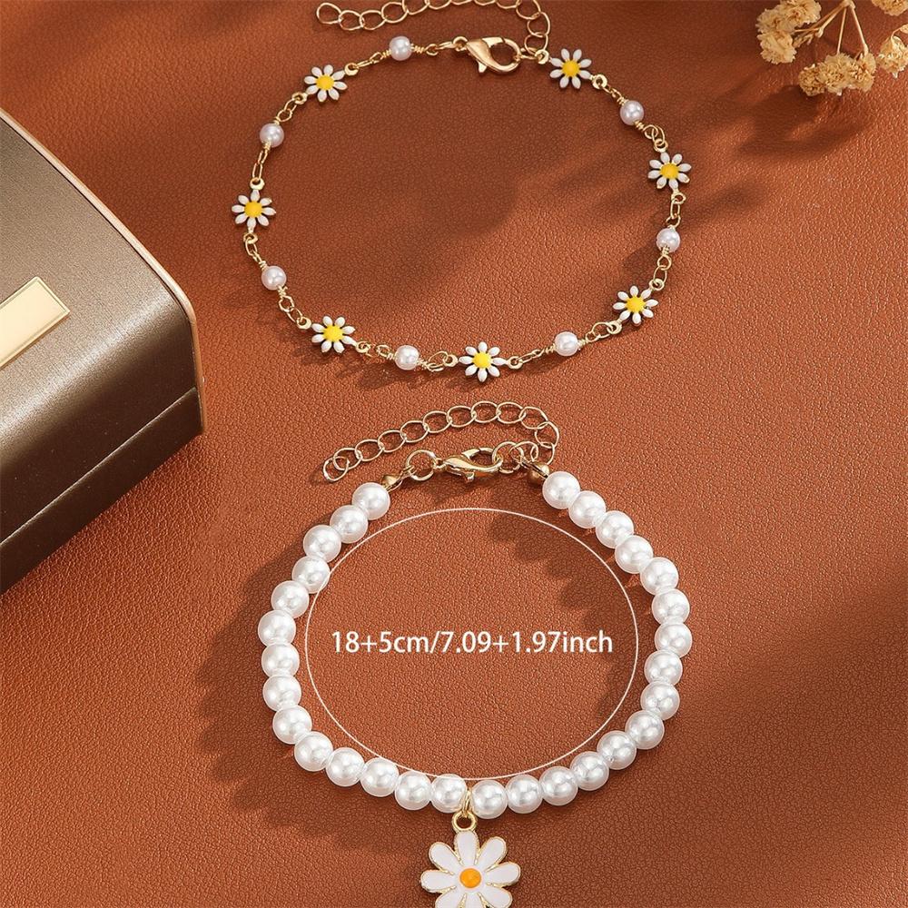 Imitation Pearl Daisy Anklets Women s Jewelry Light Luxury High-end Personalized Accessories Simple Ankle Chain
