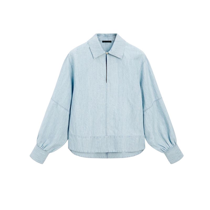 

MD Autumn New Women clothes Casual Minimalist Temperament Pullover Denim Long sleeve Shirts Top 5115800 Light Blue L