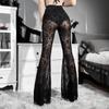 AltGoth See Through Mesh Pants Women Dark Gothic High Waist Lace Flare Pants Vintage Streetwear Fairy Grunge Race Trousers Femme