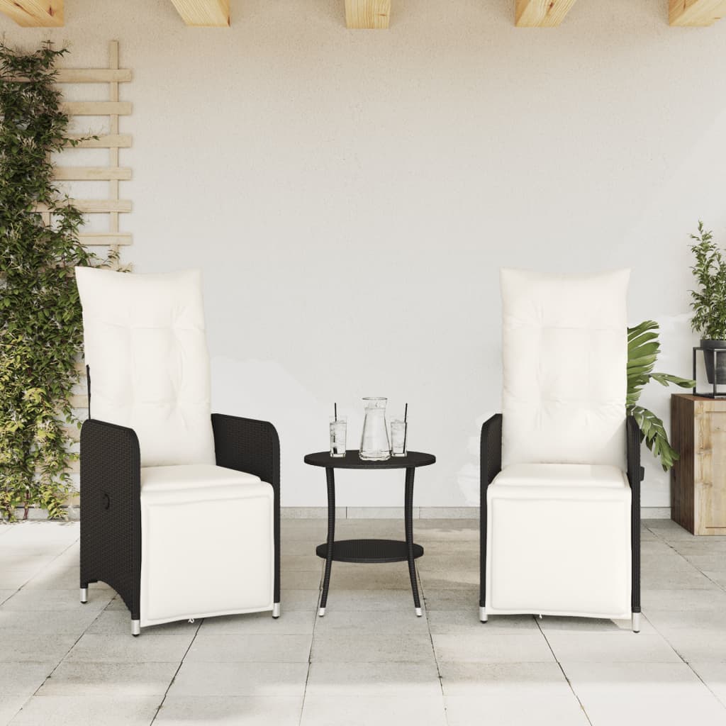 Garden Chair with Cushions 2 pcs Adjustable Black Poly Rattan
