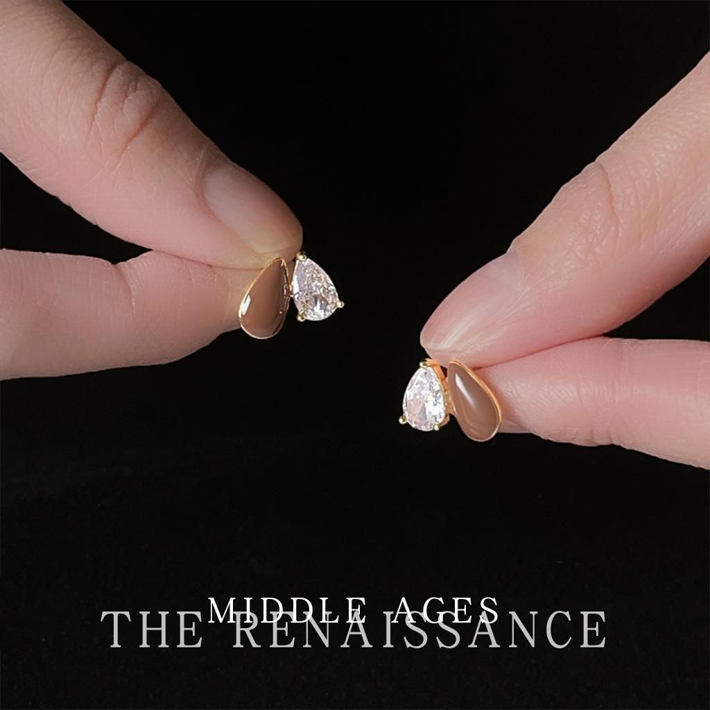 Light geometric water drop zircon earrings enamel oil drop retro stud earrings earrings women