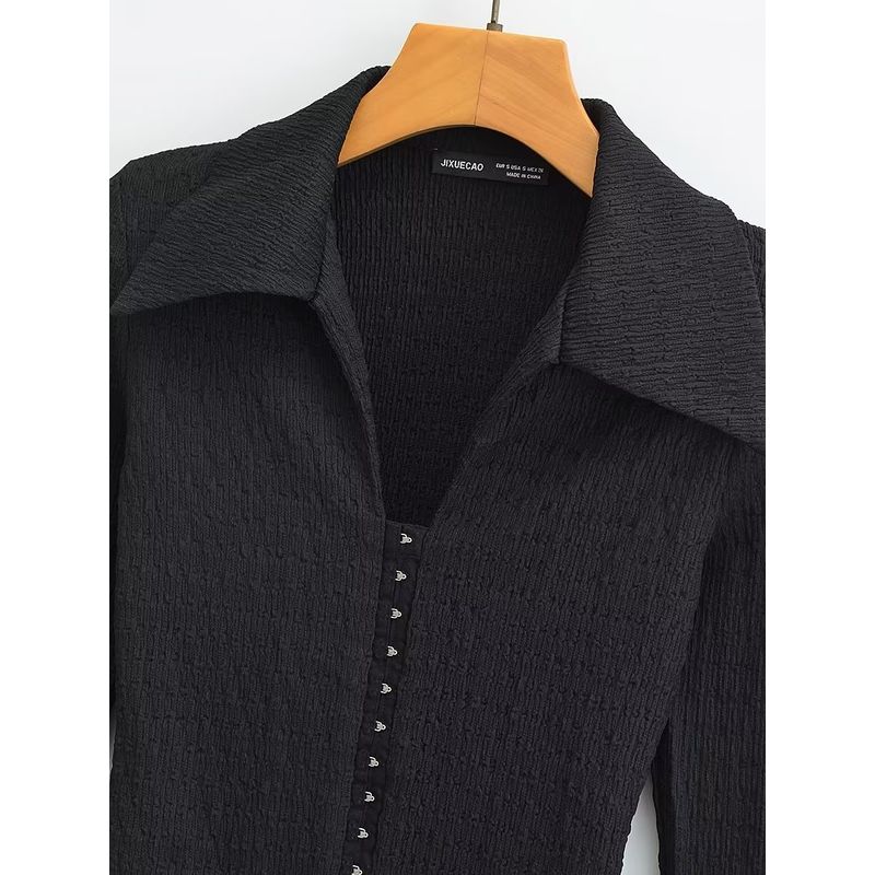 Kaslead Fashion Style Texture Tight Long Sleeves T-shirt