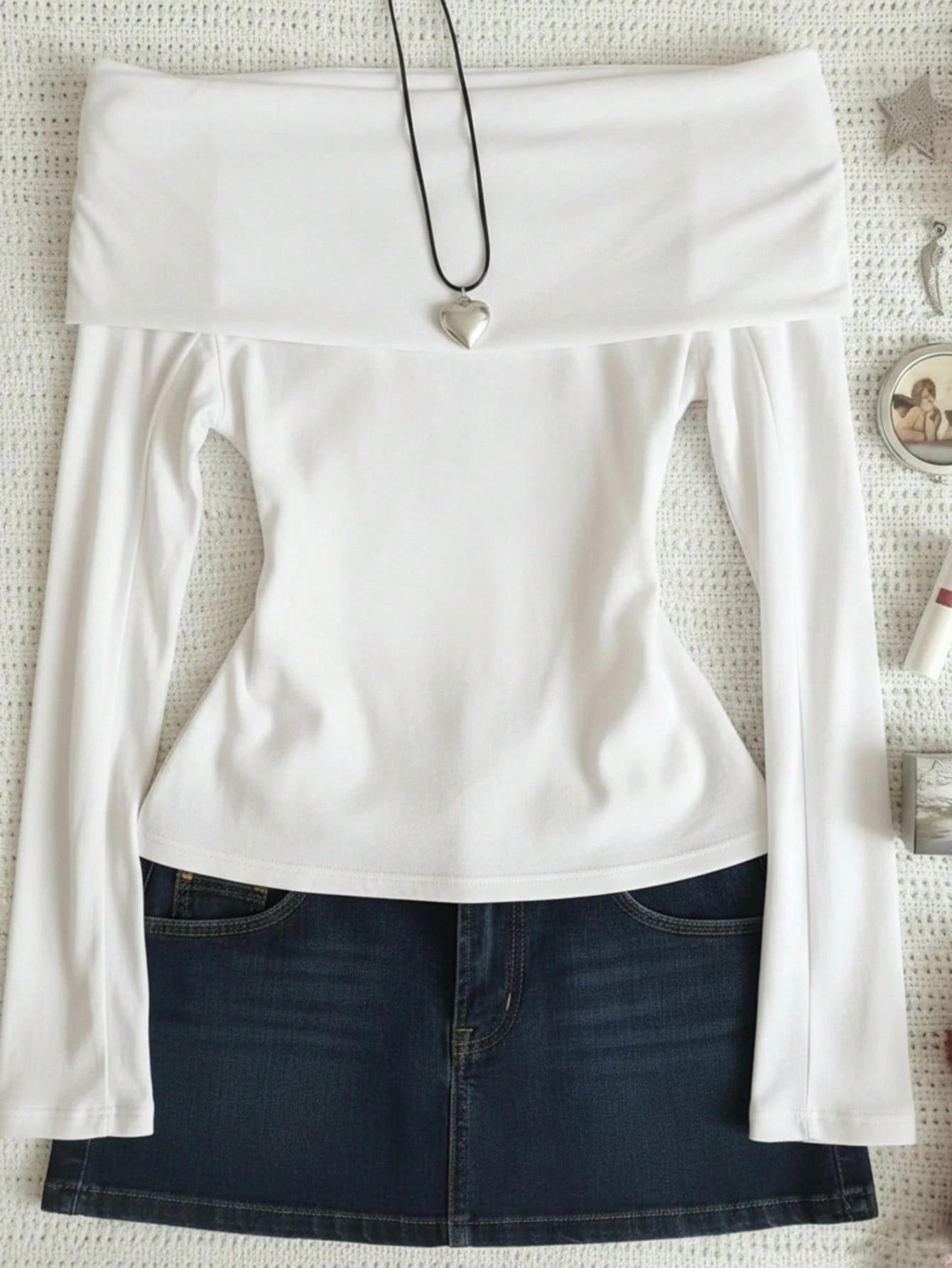 

2025 Spring/Autumn Women s Slimming Sexy One-Shoulder Long Sleeve Top Extra Large білий