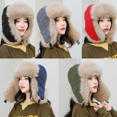 Autumn and Winter Warm Ear Protection Cap, Fleece Thickened Women's Plush Windproof and Cold-proof Hat, Outdoor Cotton Hat