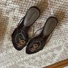 Summer New Women's Slippers Pearl Embroidered Stiletto Heels Flip Flops Wearing Low Heels Vintage Embroidered Female Sandals
