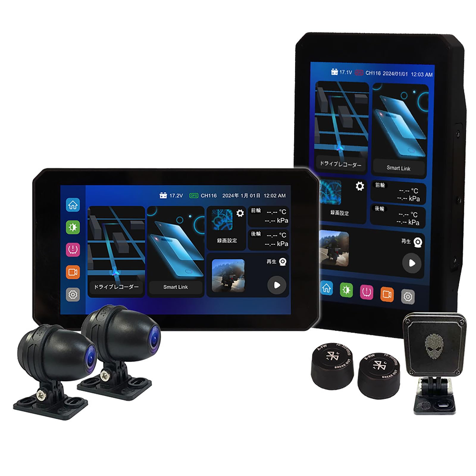 

MAXWIN Motorcycle Smart Dash Cam with Dual Front and Rear Portrait DFS for Outdoor Use in Auto Driver Assistance Tire Pressure Voltmeter Display Audio