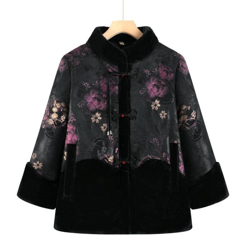 Winter Coat Women's Velvet Cotton-padded Jacket Chinese Cotton-padded Jacket Old Lady Thickened Cotton-padded Jacket