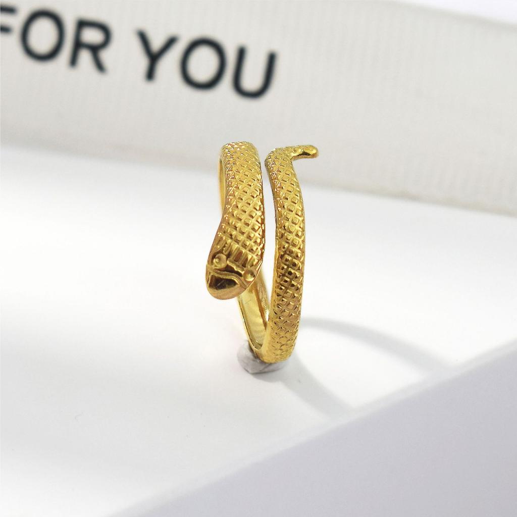 18K Gold-Plated Long Snake-Shaped Titanium Steel Ring Female, Hip-Hop Punk Style Opening Adjustable Ring