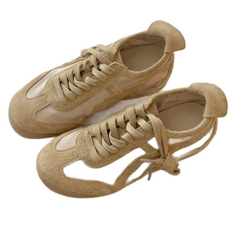 Cowhide Version~ Genuine Leather Retro Versatile Color Matching Lace-up Fashionable Women Casual Sports Flat Bottom Women