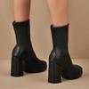 Fashion Pu Solid Black Mid Calf Boots Women 2025 Sexy Square Toe Super High Heel Chelsea Boots Warm Winter Shoes Plus Size