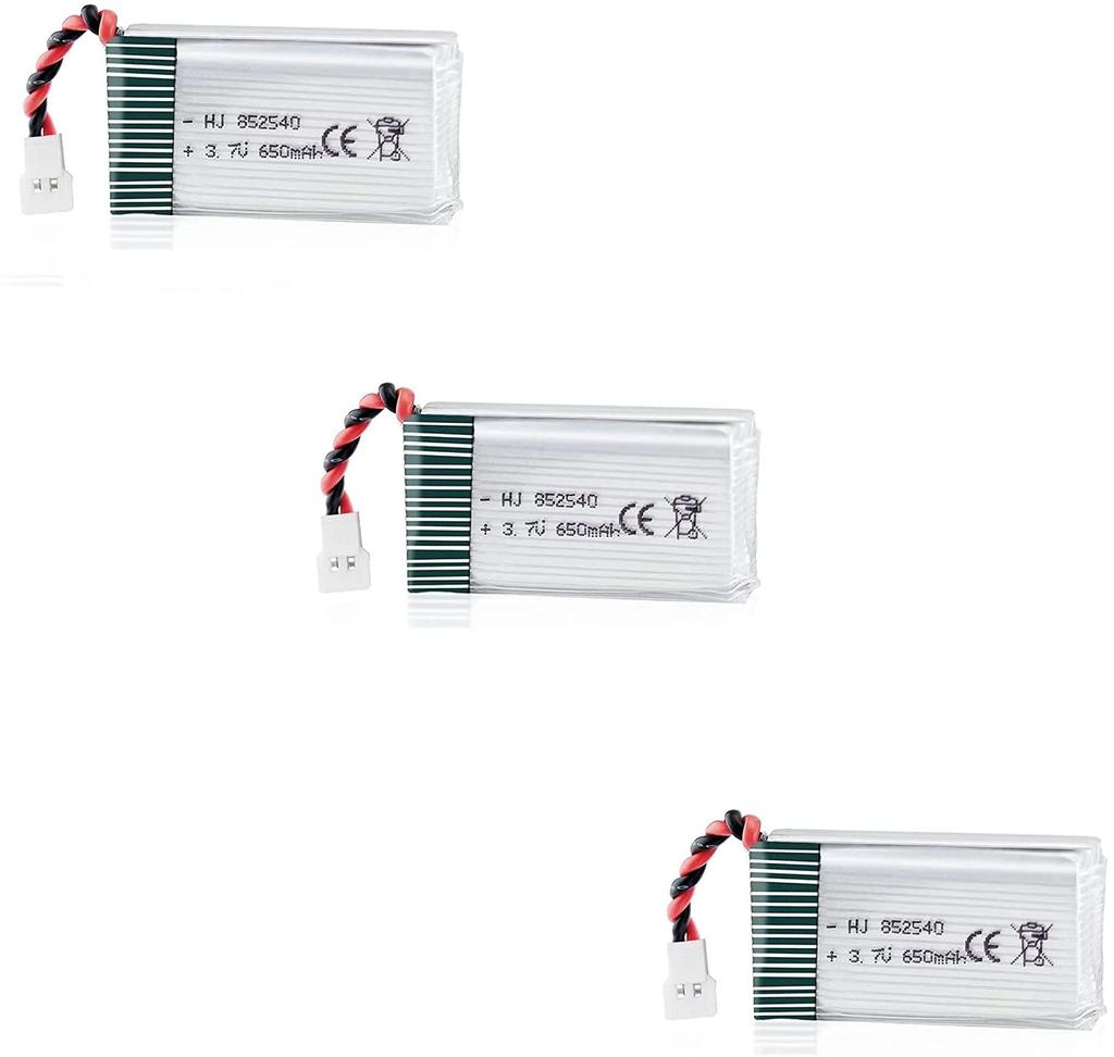Set of 3 LiPo Batteries 3.7V 650mAh 25C for Syma X5C X5 Drones | Compatible with Cheerson CX-30W, Skytech M68, WLtoys F949 | Silver