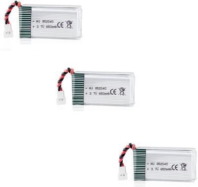 Set of 3 LiPo Batteries 3.7V 650mAh 25C for Syma X5C X5 Drones | Compatible with Cheerson CX-30W, Skytech M68, WLtoys F949 | Silver