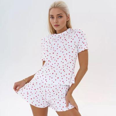 Spring Sexy Design Sense of Love Print Short-sleeved Shorts Pajamas Set Cross-border Soft Breathable Loungewear Women