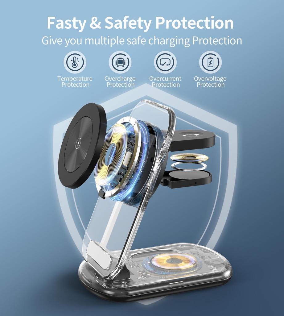 Foldable 3-in-1 Magnetic Wireless Charger for Apple Devices
