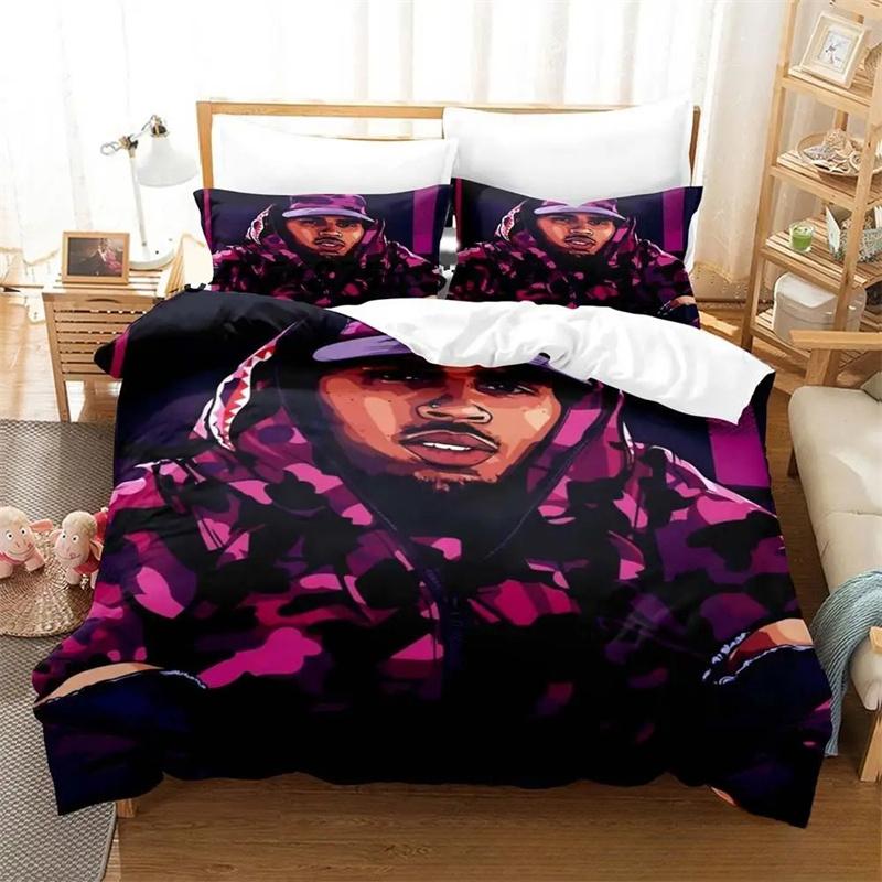 Music Print Chris Brown Bedding Set,Duvet Cover Comforter Bed Set Quilt Cover Pillowcase,King Queen Twin Size Boys Girls Adults