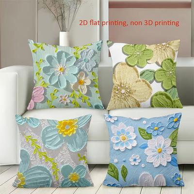 Blumenstickerei Kissenbezüge 2D Flach bedruckt Polyester Kissenhülle, Sofa dekorative Kissenhülle Kopfteilkissen