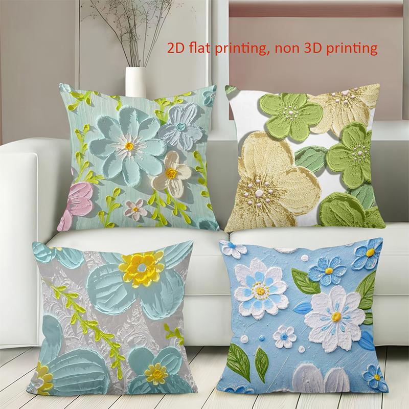 Floral Embroidered Cushion Covers 2D Flat Printed Polyester Pillowcase, Sofa Decorative Cushion Cov Headboard Pillow