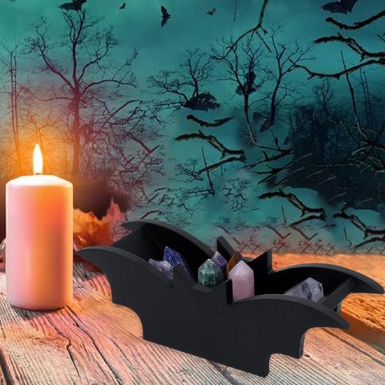 Desktop Storage Box Black Gothic Bat Shape Tray Elegant Mysterious Makeup Organizer for Bathroom Decor