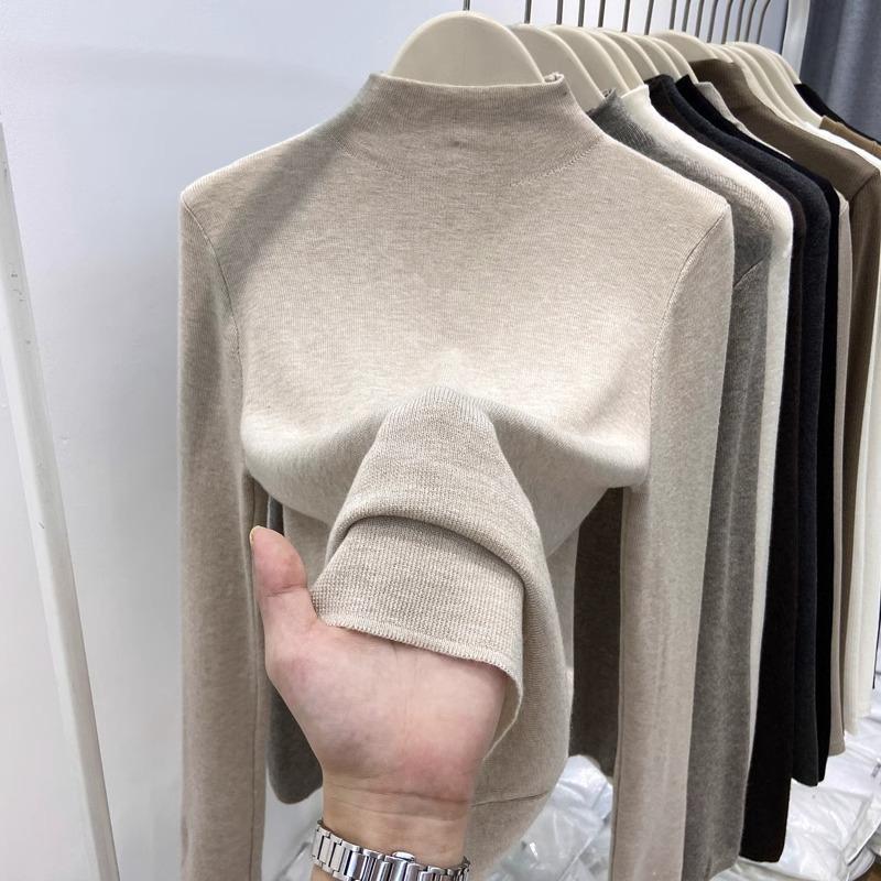 Semi-turtleneck Spring and Autumn Soft Waxy Thin Bottoming Shirt Women's New Slim-fitting Mid-neck Knitted Sweater with Top Inside
