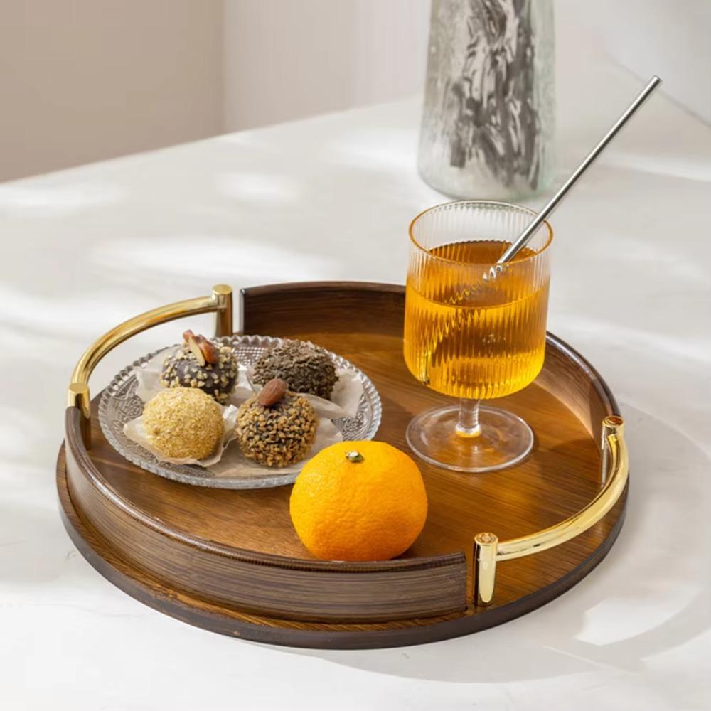 Bamboo Light Luxury Tea Set Tray Round Breakfast Tray Household Tableware Tray  Snack Dessert
