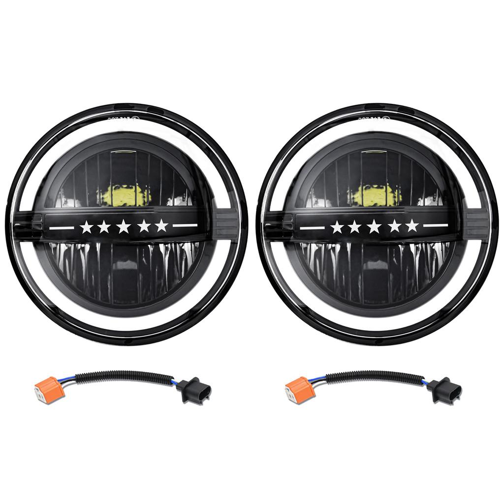 2 kusy kulatých LED světlometů, 7palcové světlomety s bílým dálkovým a potkávacím světlem, oranžovým směrovým světlem, DRL, pro automobily, nákladní automobily,