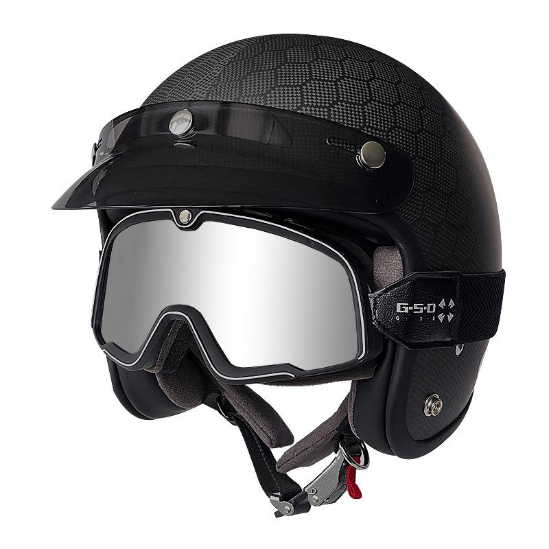 3C Certified Retro Harley Carbon Fiber Motorcycle Helmet, Unisex All-Season Winter Half Helmet