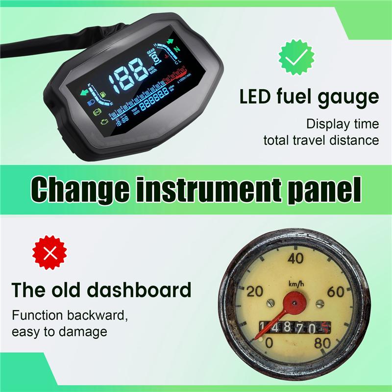 N24R-Universal Speedometer Water Temperature And Oil Gauge Odometer LCD Instrument как
