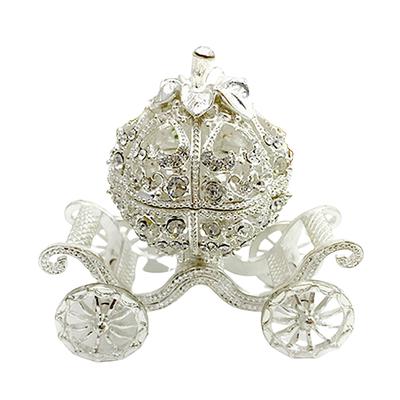 Metal Rhinestone Jewelry Trinket Box Pumpkin Carriage Shape Craft Home Decor