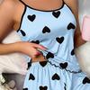 Set pigiama da donna canotta senza maniche con stampa a cuori e pantaloncini con volant, set da notte estivo a due pezzi