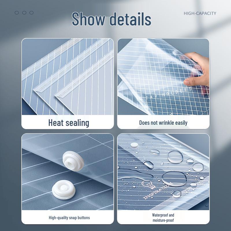 A4 Transparent Snap-Button File Bag: Thick, Large-Capacity Waterproof Folder for Student and Office Use