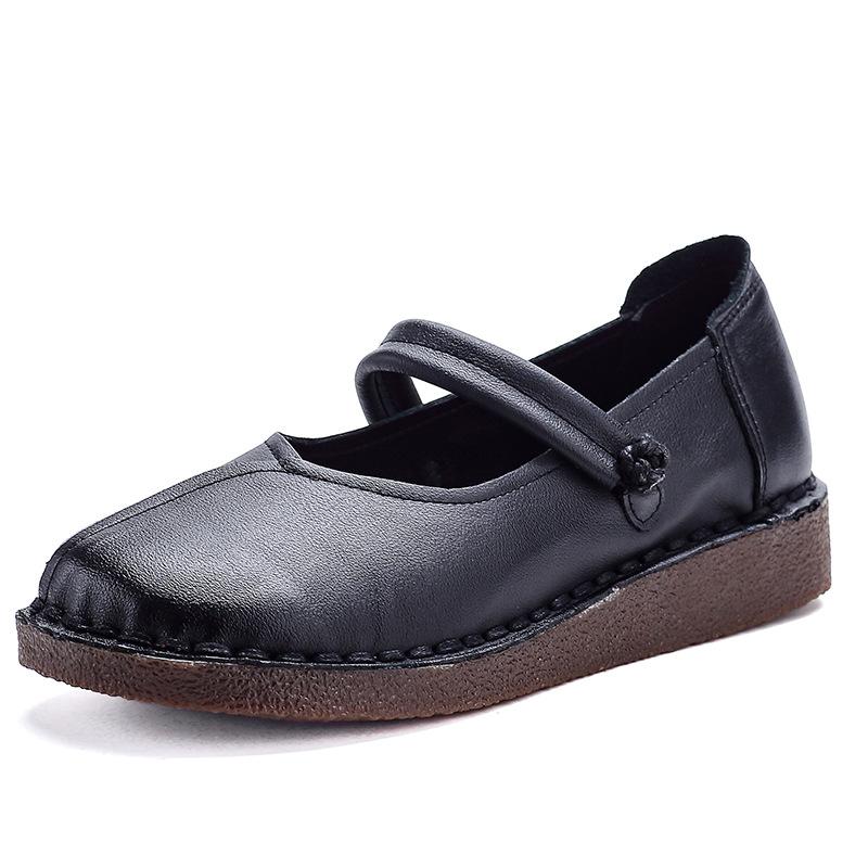 

Осенние туфли Мэри Джейн с широким носком, женские, из натуральной кожи, с ремешками, балетки, женские мокасины с V-образным вырезом, роскошные туфли на толстой подошве для мамы 35