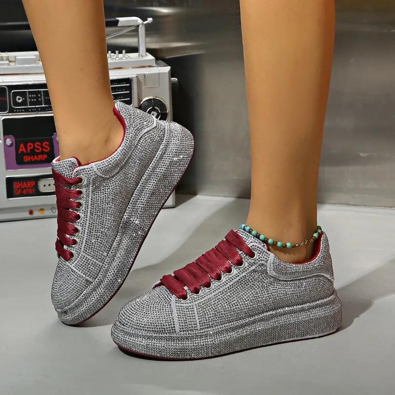 Women's Luxury Shoes Full Diamond Women Sneakers Shiny Water Diamond Flat Bottom Designer Platform Shoes Zapatillas Mujer