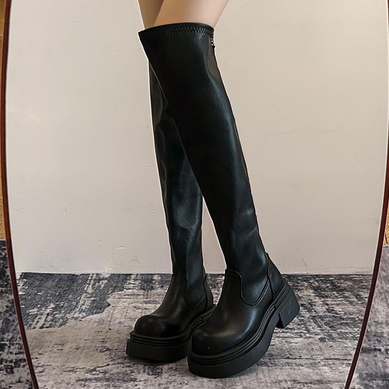 Autumn and winter new thin boots thick-soled elastic over the knee small thin thick-soled muffin tall boots