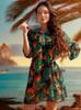 Russian Exclusive Mesh Print Seven-Sleeve Beach Cover-Up Shirt