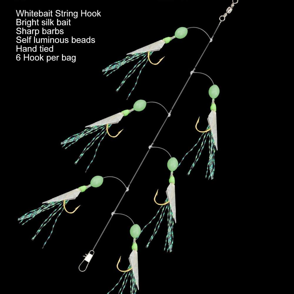 5PCS 6 Hooks Fish Skin String Hooks Carbon Steel Fishing Bait Rigs Freshwater Fishing