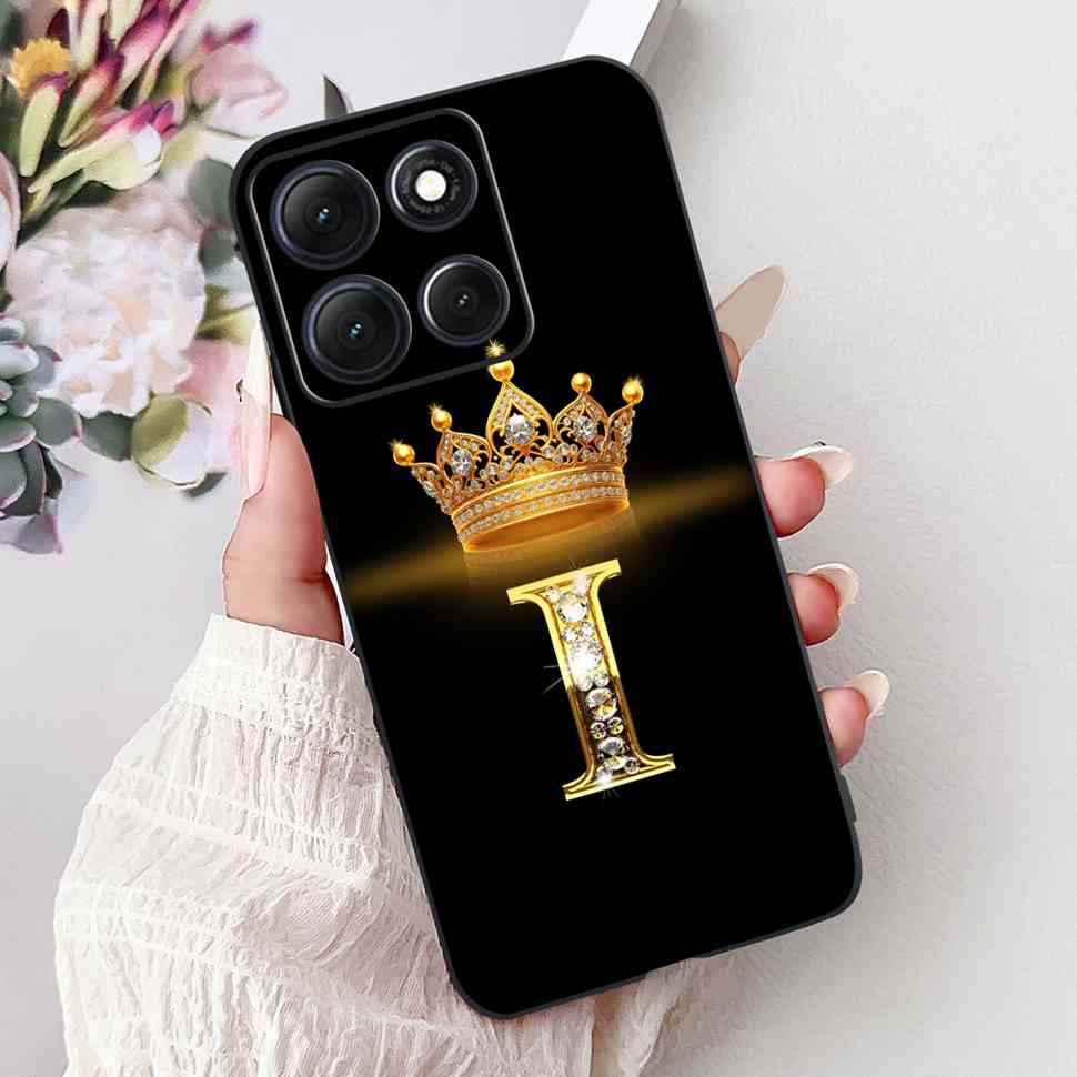 Hot For Motorola Moto G86 5G Case Crown Letters A-Z Soft Silicone Black TPU Cover For MOTO G86 XT2527-2 6.67" Protective Shell