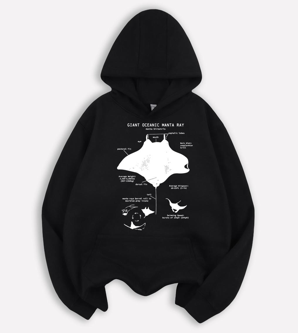 

Giant Oceanic Manta Ray Print Hoodiy Men Loose Retro Pocket Hoodies Casual All-Match Clothes Fleece Unisex Fashion Long Sleeve 2XL