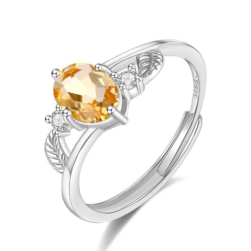 S925 Sterling Silver Natural Stone Ring for Women, Japanese Style Elegant Crystal Band, Adjustable Dainty Jewelry, Daily Wear & Gift for Girlfriend