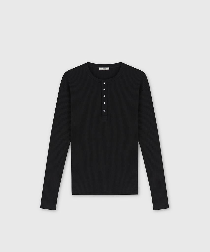 Tire Rib Shell Henley Top Black