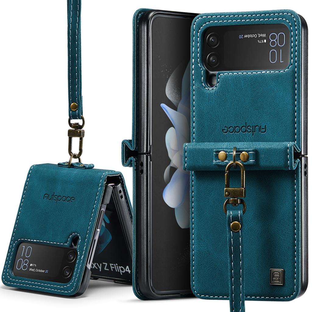 Einfache Leder Handy Klapphülle Für Samsung Galaxy Z Flip 4 5G Lanyard Holster Vollständig Sturzsichere Hülle Für Galaxy Z Flip 4 Hülle