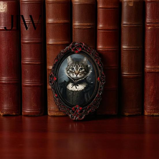 Halloween Dekorahmen Haustierfoto Dekoration, mit Klebepunkt, Hexenhut Katze Hund Mini Tier Ornament Holzdekor, Retro für Zuhause Büro