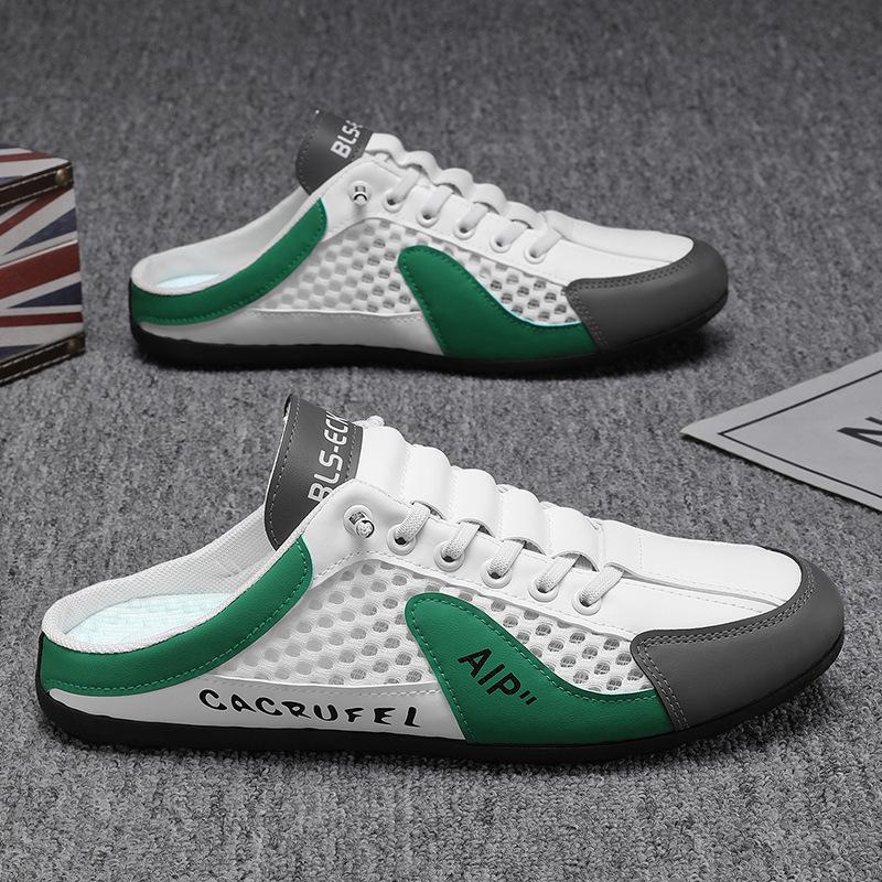 Baotou slippers men's summer wear breathable mesh lazy one pedal half tray heelless casual beach sandals