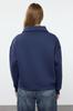 Women's Fashionable Stylish Sweatshirt Indigo Thick Inside Fleece Zippered Oversize Wide Fit Knitted Sweatshirt